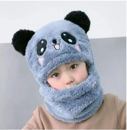 Beanie Cap Neck Warmer Beanie| Wool Caps For Kids Winter Thicken Warm Kids Hat Scarf All-in-one Fleece Boys Girls Cap Beanie Cute Cartoon Panda Toddler Children Hat Bonnet - Image 5