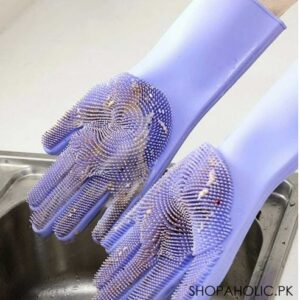 Effortlessly Clean Your Home with Magic Dishwashing Gloves with Scrubber | Magic Dish washing Gloves with scrubber, Silicone Cleaning Reusable Scrub Gloves for Wash Dish,Kitchen, Bathroom(Random color,1 Pair: Right + Left Hand)