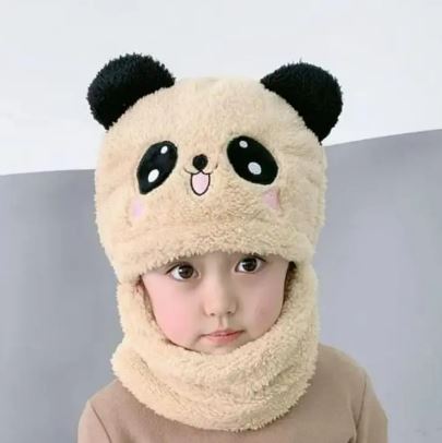 Beanie Cap Neck Warmer Beanie| Wool Caps For Kids Winter Thicken Warm Kids Hat Scarf All-in-one Fleece Boys Girls Cap Beanie Cute Cartoon Panda Toddler Children Hat Bonnet - Image 2