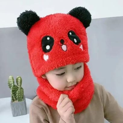 Beanie Cap Neck Warmer Beanie| Wool Caps For Kids Winter Thicken Warm Kids Hat Scarf All-in-one Fleece Boys Girls Cap Beanie Cute Cartoon Panda Toddler Children Hat Bonnet - Image 3