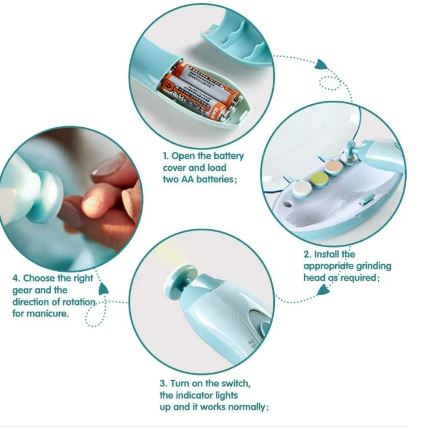 Baby Nail Clippers 5 in 1, Safe Electric Baby Nail Trimmer, Baby Nail File Kit, Additional Replacement Heads, Newborn Toddler Toes and Fingernails, Trim and Polish - Image 3