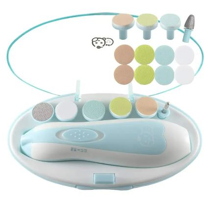 Baby Nail Clippers 5 in 1, Safe Electric Baby Nail Trimmer, Baby Nail File Kit, Additional Replacement Heads, Newborn Toddler Toes and Fingernails, Trim and Polish