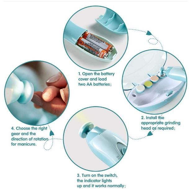 Baby Nail Clippers 5 in 1, Safe Electric Baby Nail Trimmer, Baby Nail File Kit, Additional Replacement Heads, Newborn Toddler Toes and Fingernails, Trim and Polish - Image 2