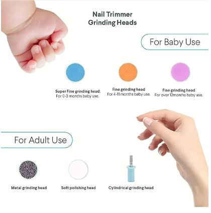Baby Nail Clippers 5 in 1, Safe Electric Baby Nail Trimmer, Baby Nail File Kit, Additional Replacement Heads, Newborn Toddler Toes and Fingernails, Trim and Polish - Image 4